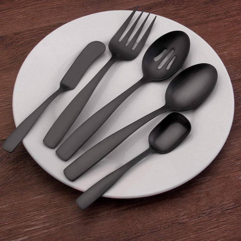 MingshanAncient Serving Utensils Set, Matte Black 5Piece Hostess Set